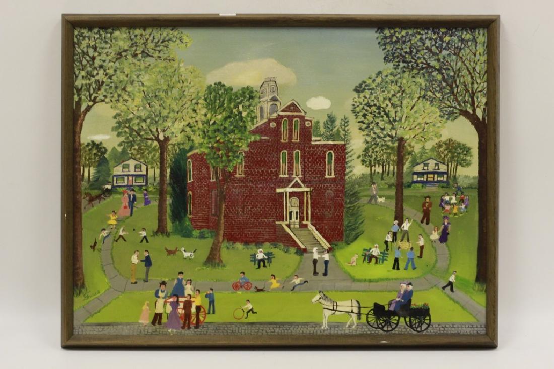 O/C Folk Art Painting Signed Lower Left (1 of 6)
