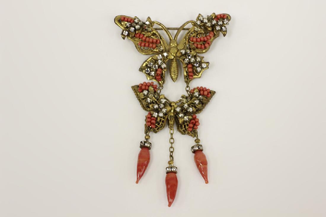 Miriam Haskell Double Butterfly Pin: Miriam Haskell Double Butterfly Pin. Dimensions- W-2" x H-3.5".