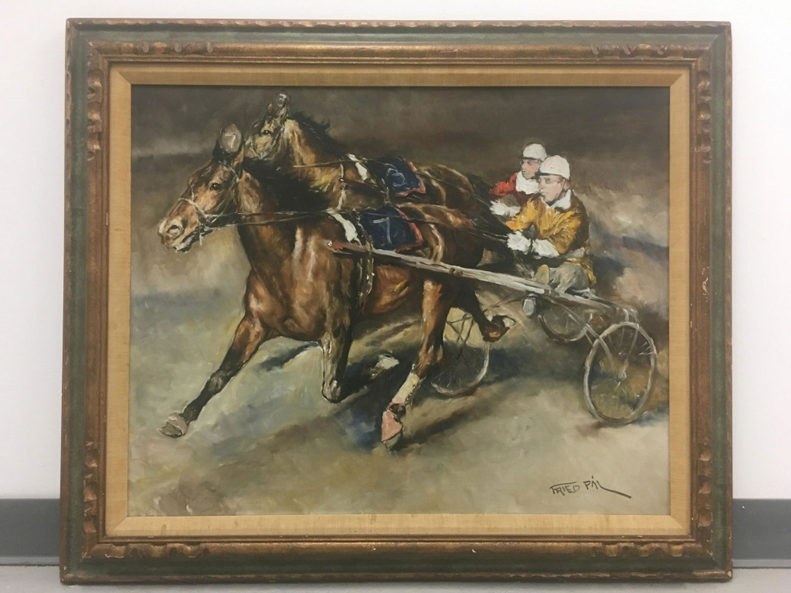 Pal Fried, Hungarian (1893-1976) O/C. "Sulky Race" (1 of 5)