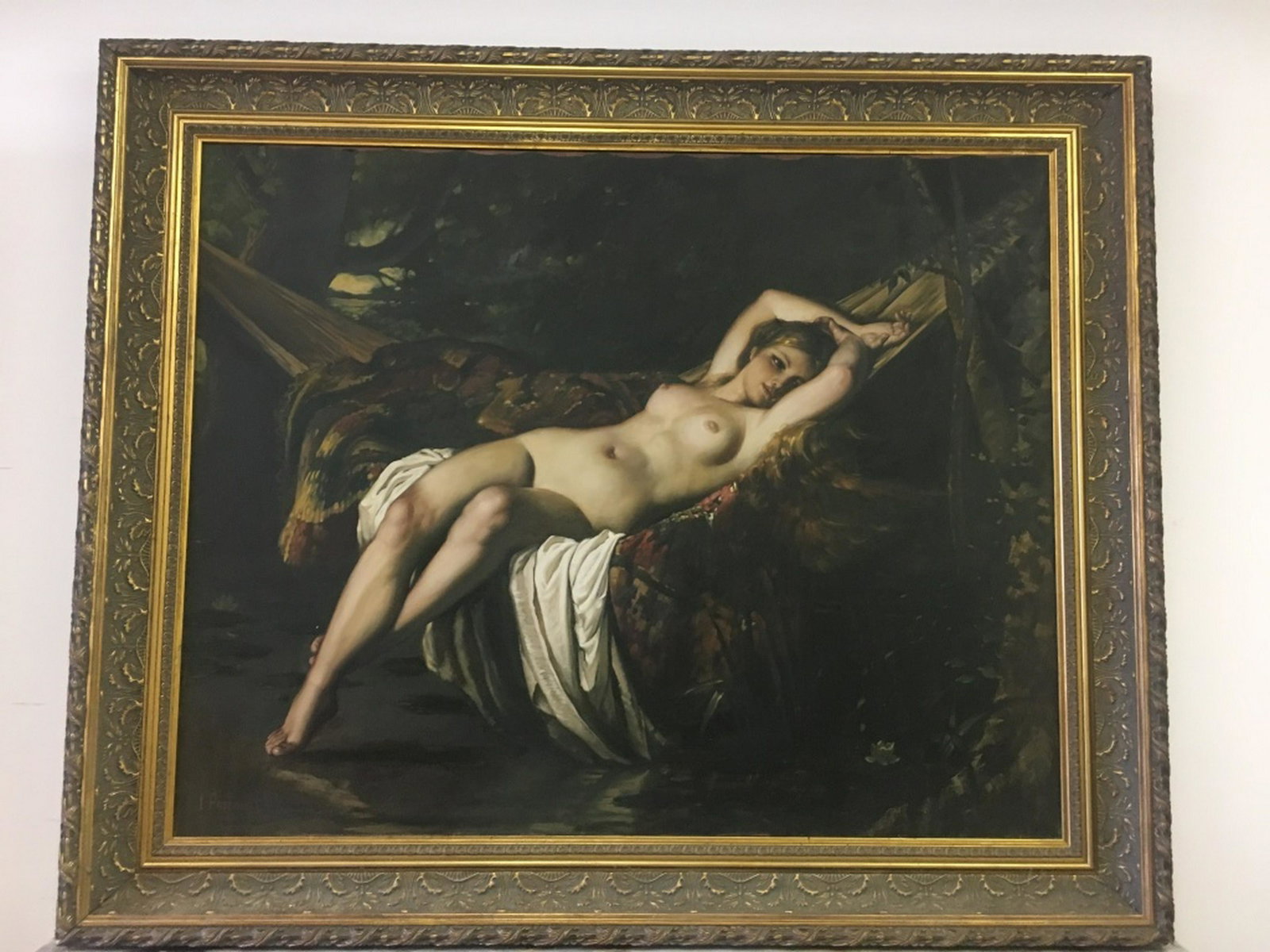After Leon Perrault, French (1832-1908) O/C: After Leon Perrault, French (1832-1908) O/C, Large Nude Painting. Signed L. Perrault. Provenance from a Garden City, NY Collector.We do not believe this is by the artist. Generally very good condition