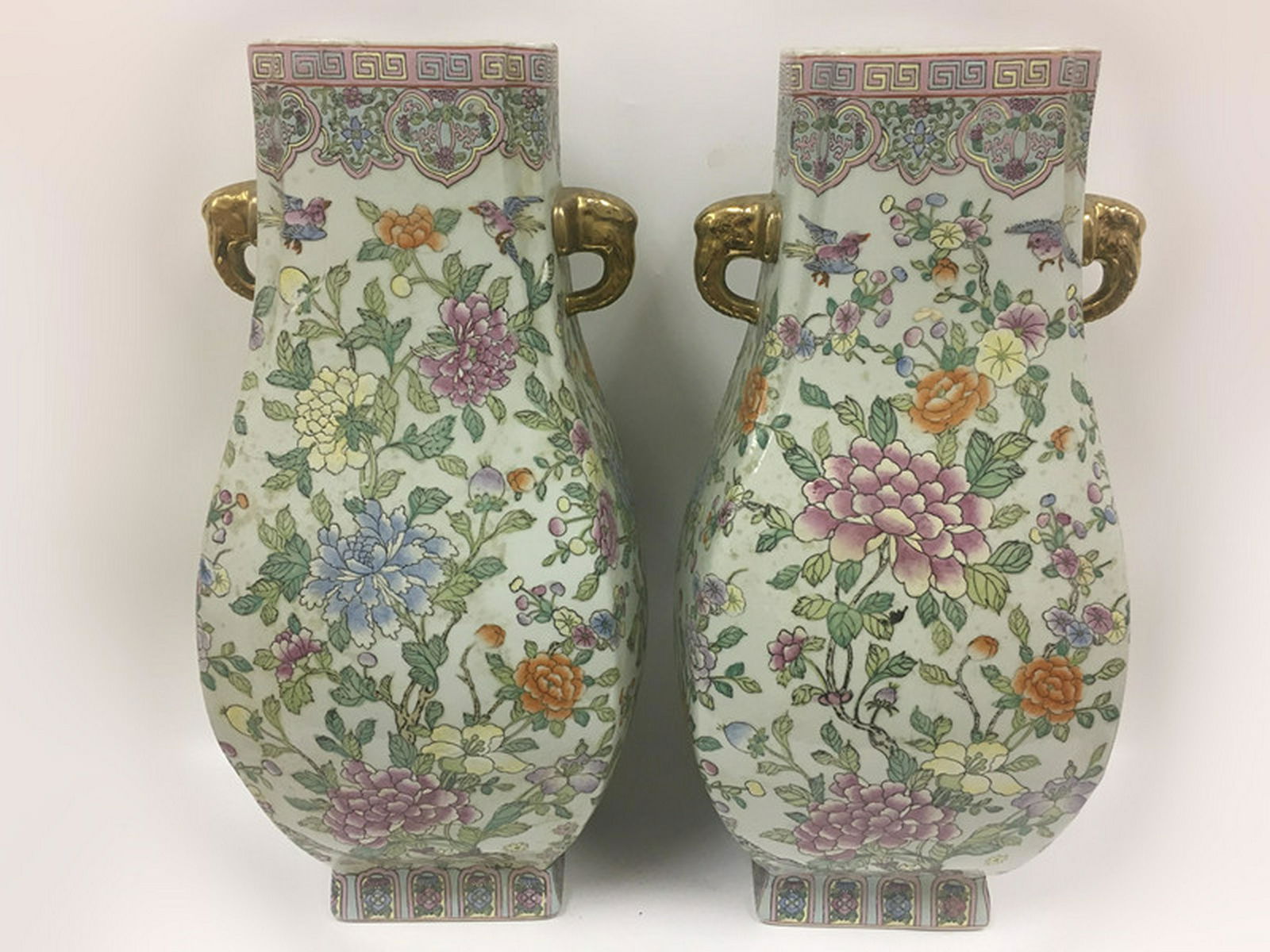 Chinese Pair of Tall Porcelain 2 Handle Vases (1 of 8)
