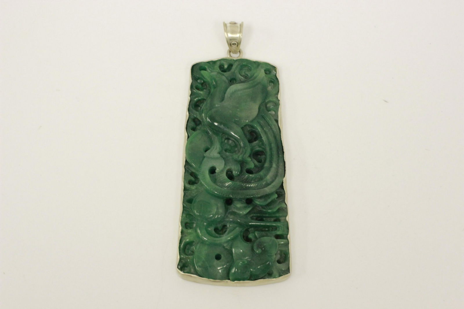 Chinese Large Jade Silver Mounted Pendant (1 of 5)