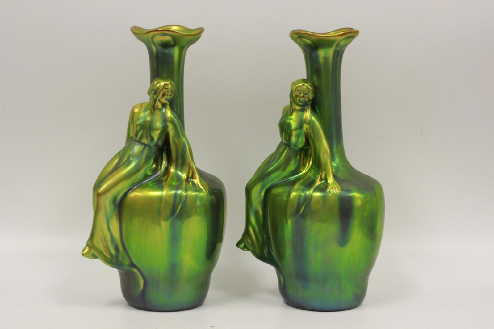 Zsolnay Pair of Green Hungarian Vases (1 of 4)