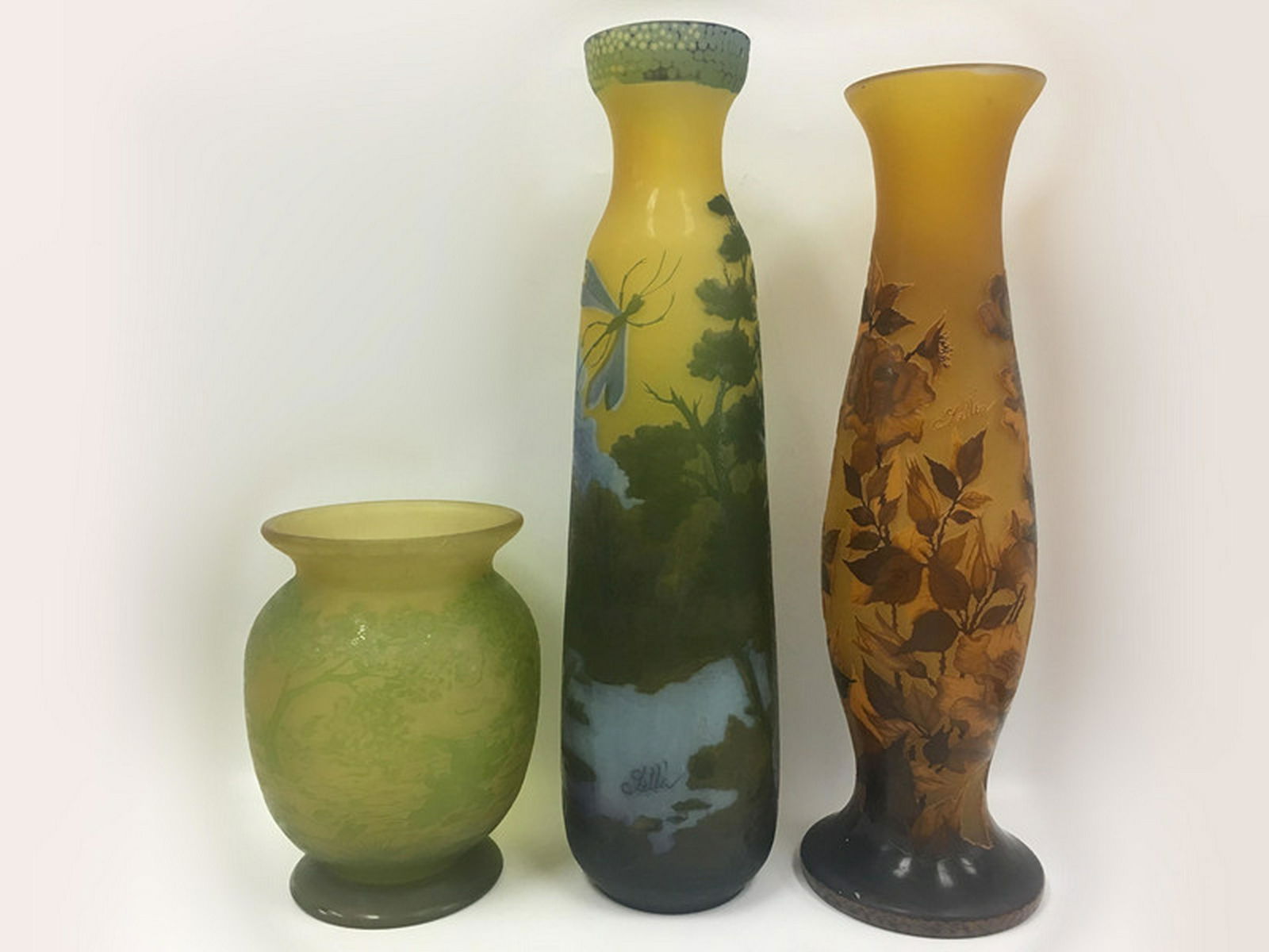 2 Tall Galle style Vases & 1 Other (1 of 10)