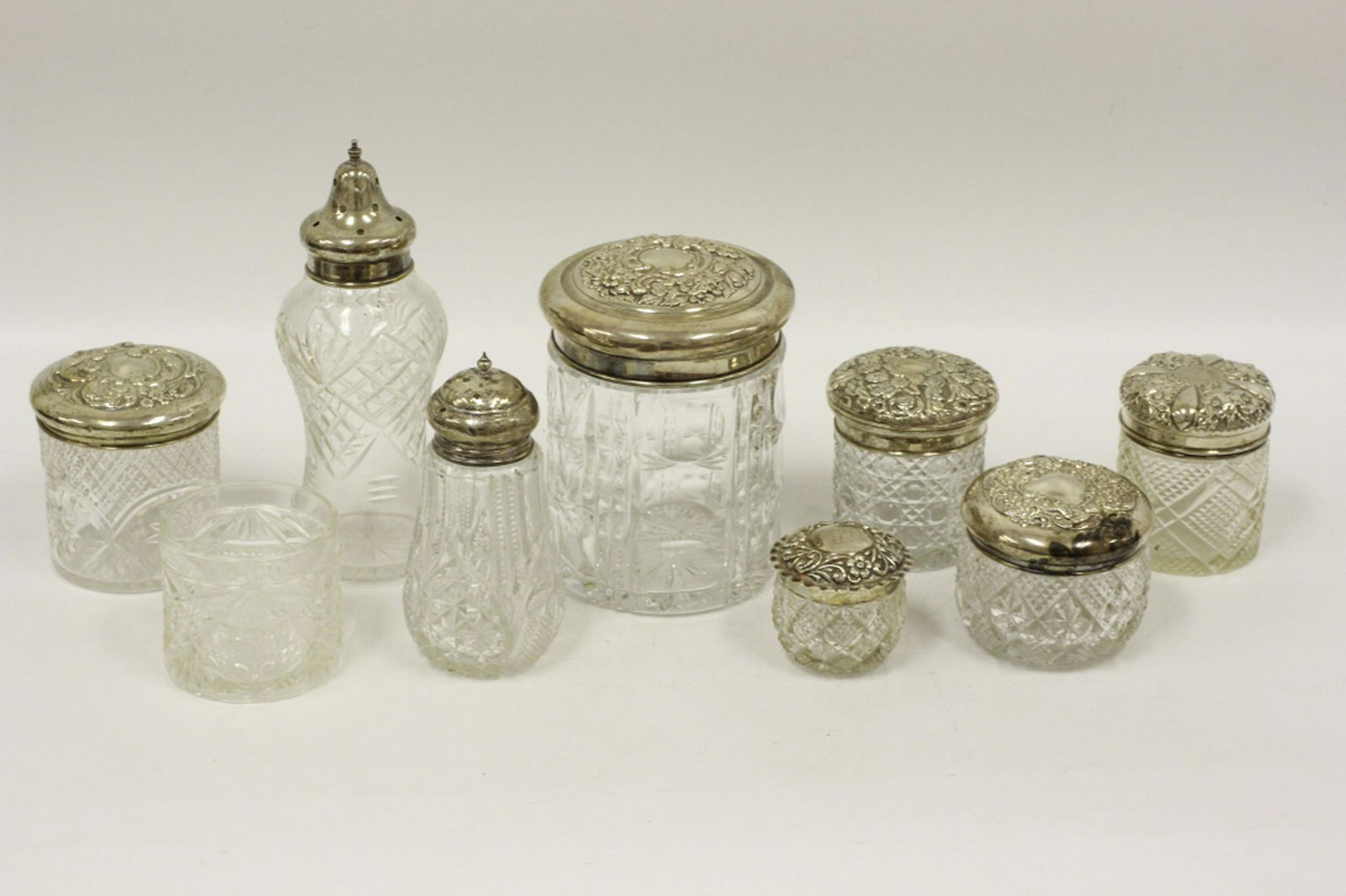 9pc Lot of 19thC Cut Crystal & Silver Mounted Jar (1 of 8)