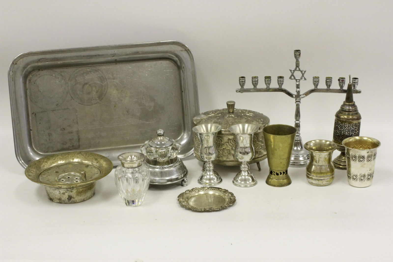12pc Judaica Sterling Silver & Silver Plated Lot (1 of 13)