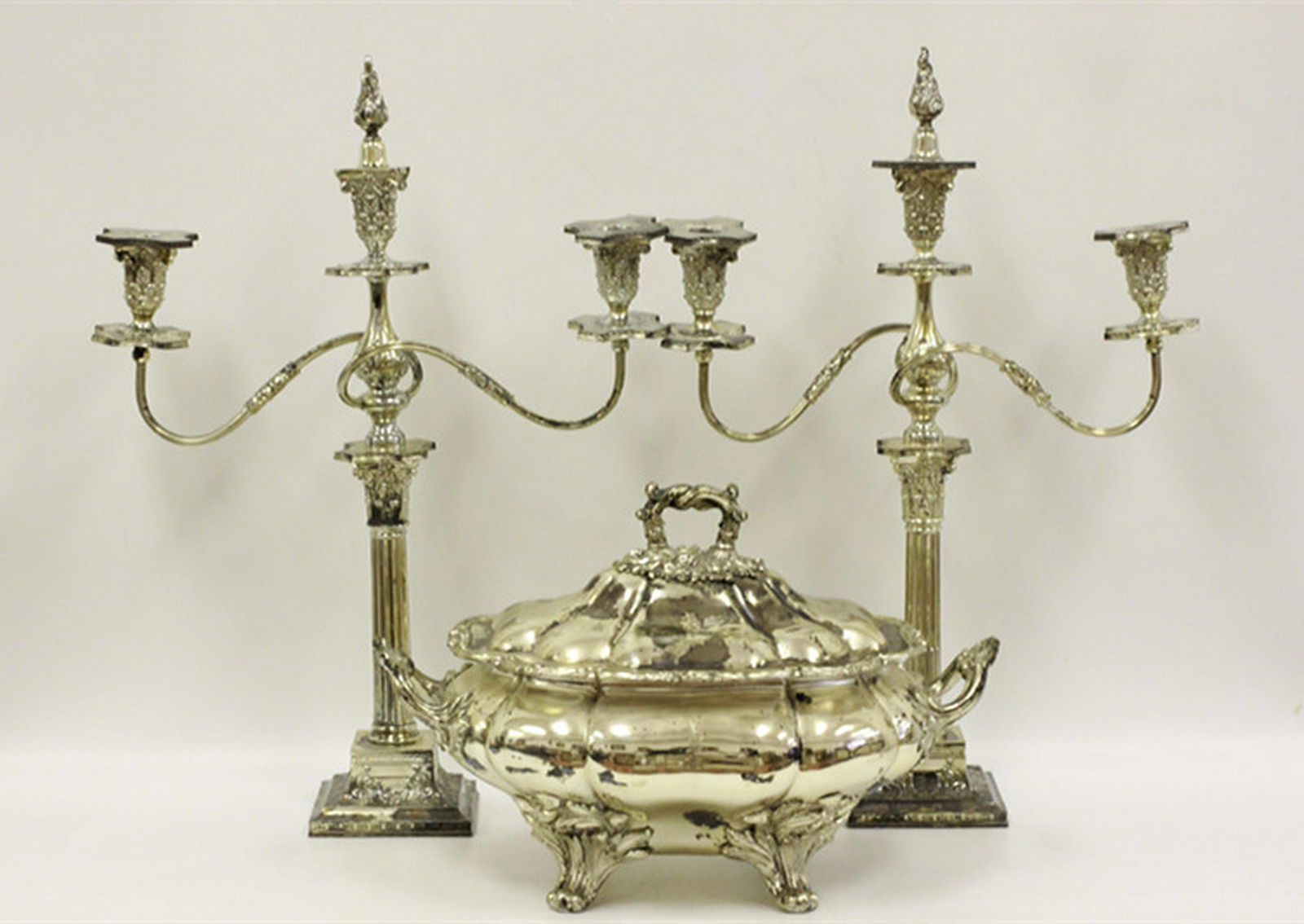3pc Silver Plate Lot Including 2 Candelabras (1 of 8)