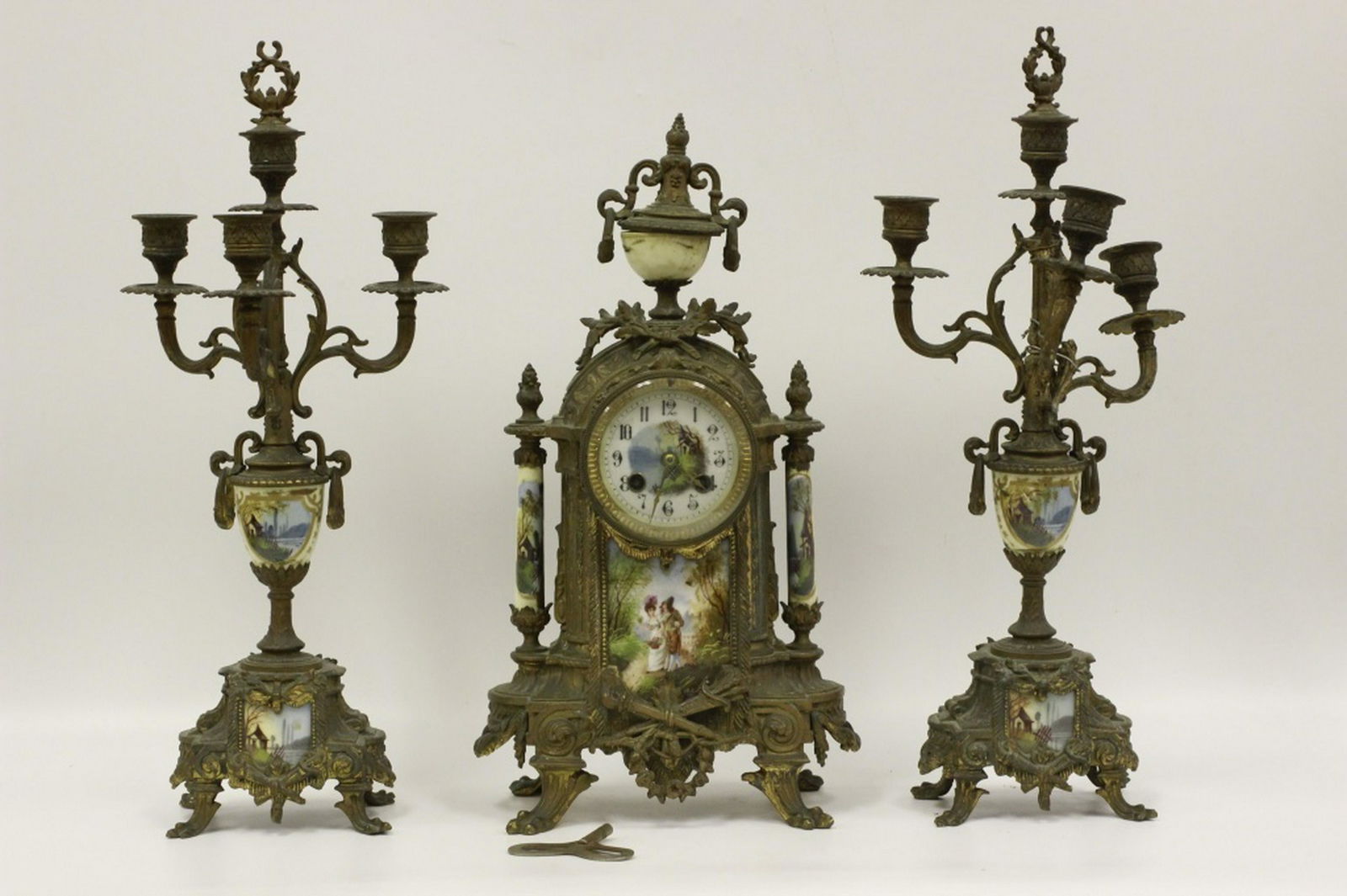 Brass & Clock 3pc Garniture Set (1 of 7)