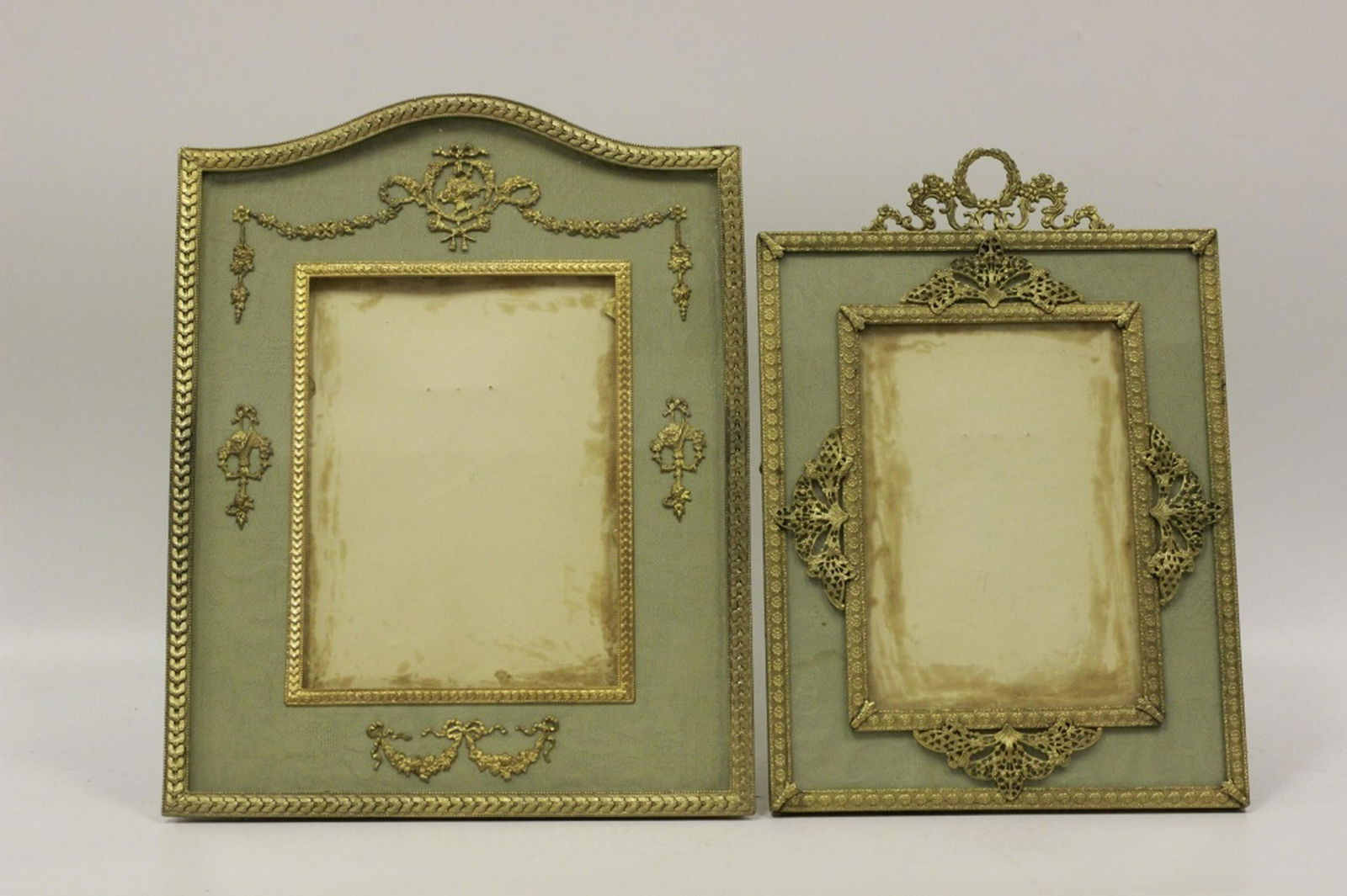 2 Old Bronze & Silk Picture Frames (1 of 5)