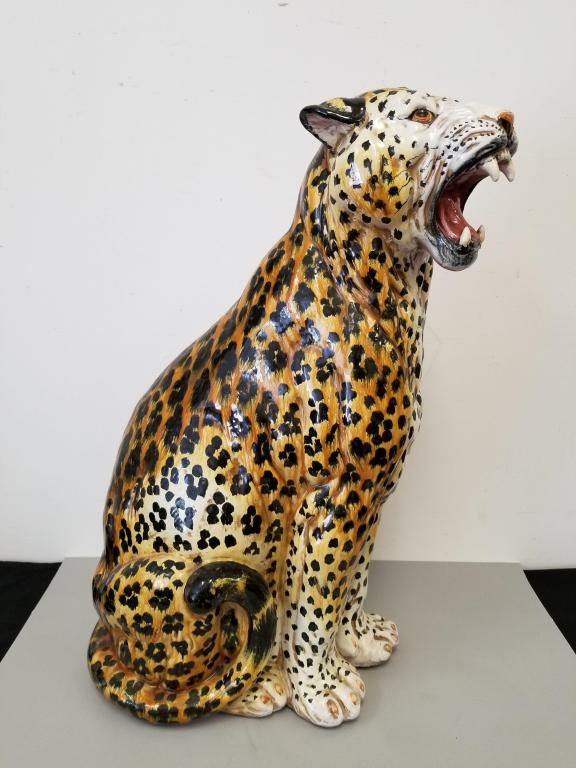 Glazed Italian Terra Cotta Floor Standing Leopard (1 of 5)
