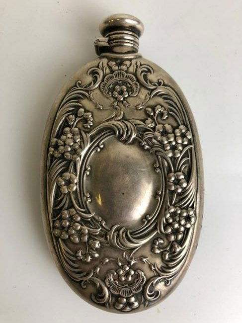 Art Nouveau Repose Sterling Silver Whiskey Flask (1 of 1)