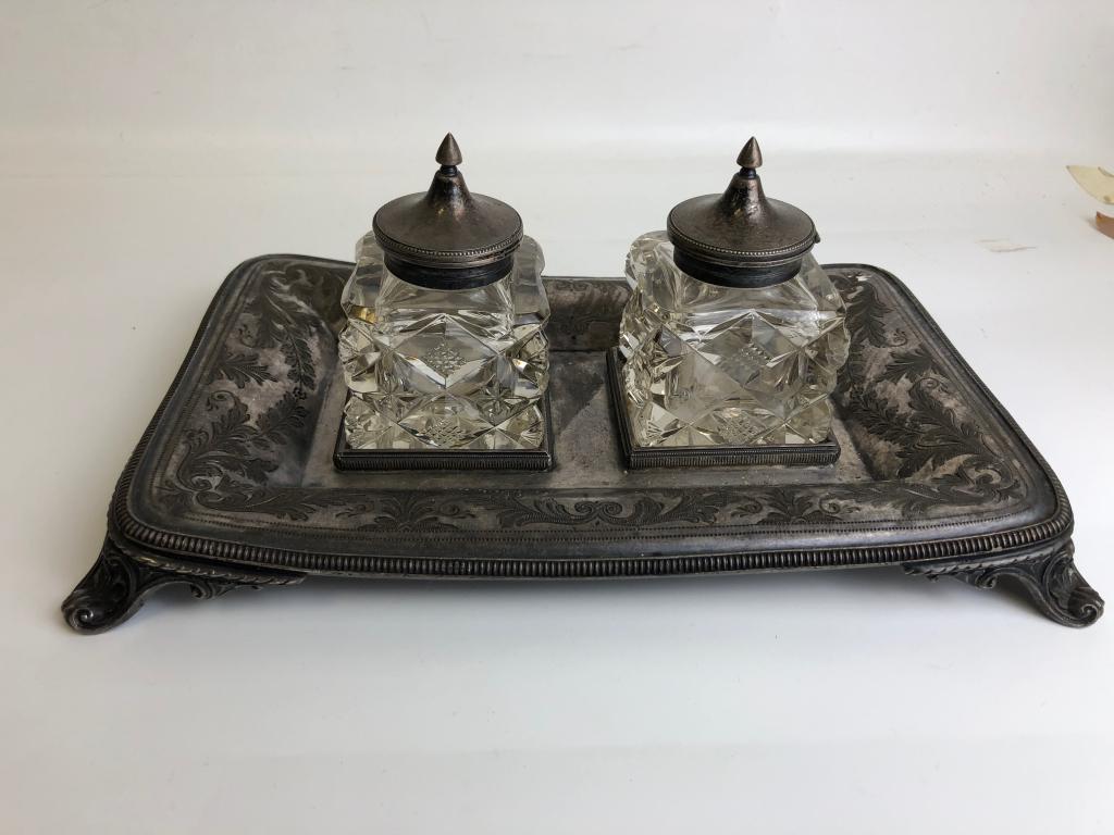 Silver Plate English Georgian Period Inkwell Set (1 of 3)