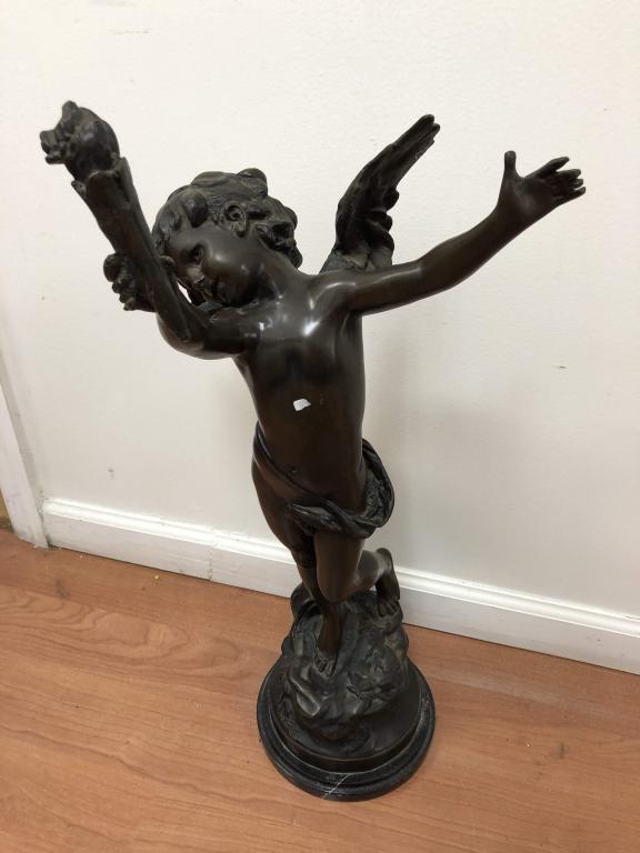 Large Bronze Figure of a Winged Cherub (1 of 2)