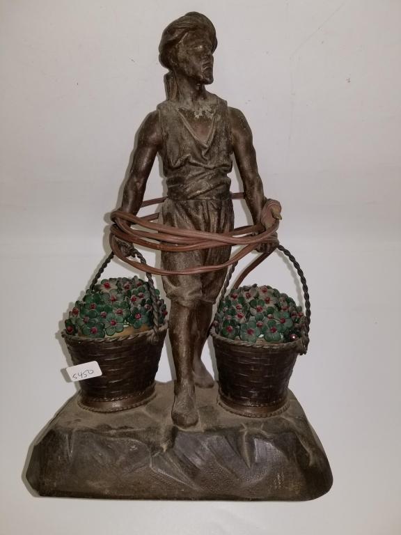 Spelter Metal Lamp  Arab Carrying Flower Pots (1 of 5)