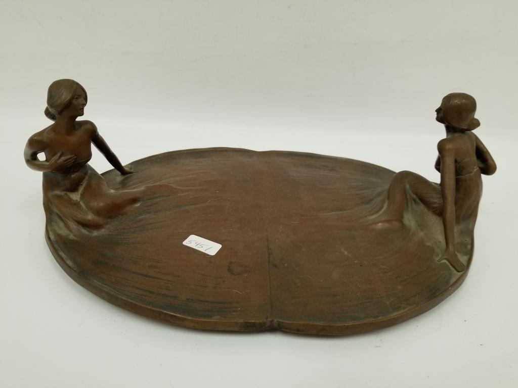 Art Nouveau Bronze Tray w/ 2 Maiden Handles (1 of 5)