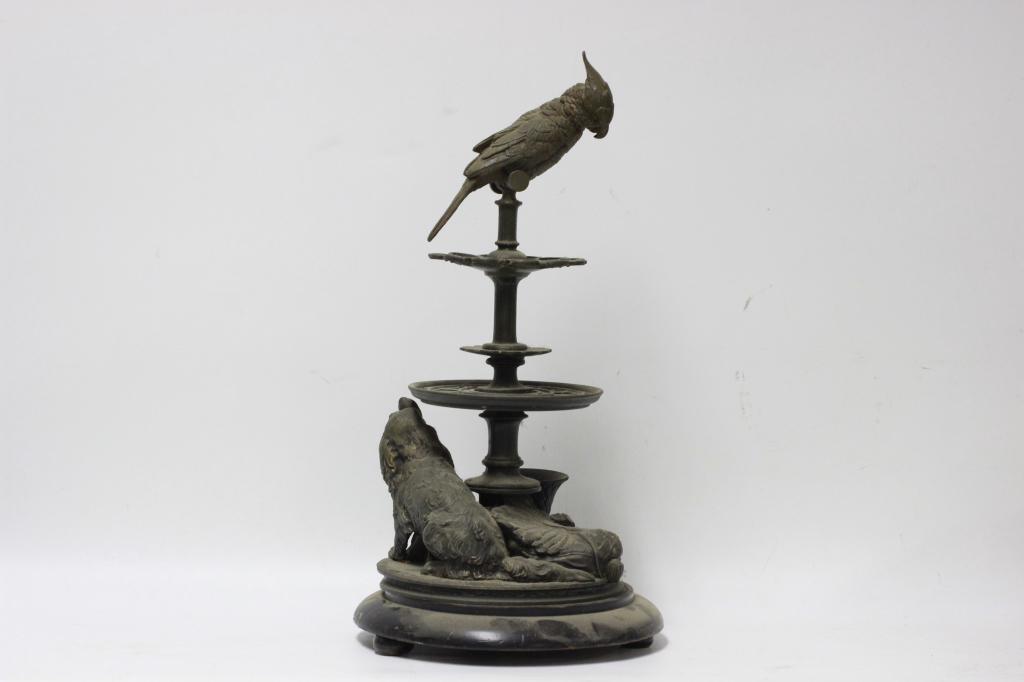 19C Spelter Metal Display Stand w/ Parrot & Dog (1 of 4)