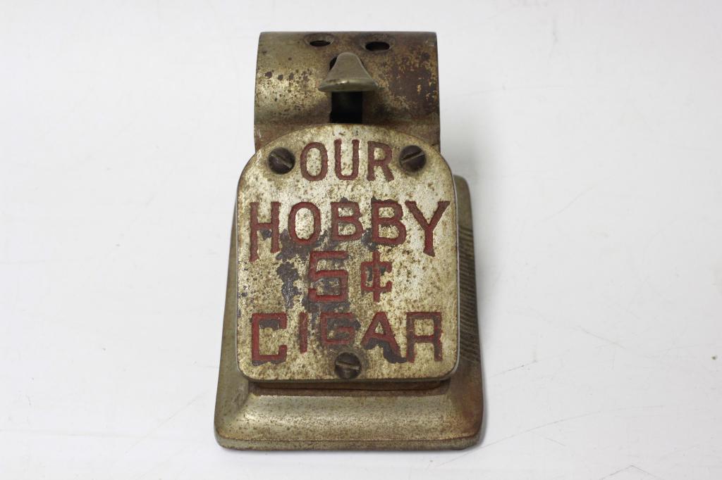 Push Down Advertising 2 Hole Cast Iron Cigar Cutter (1 of 4)