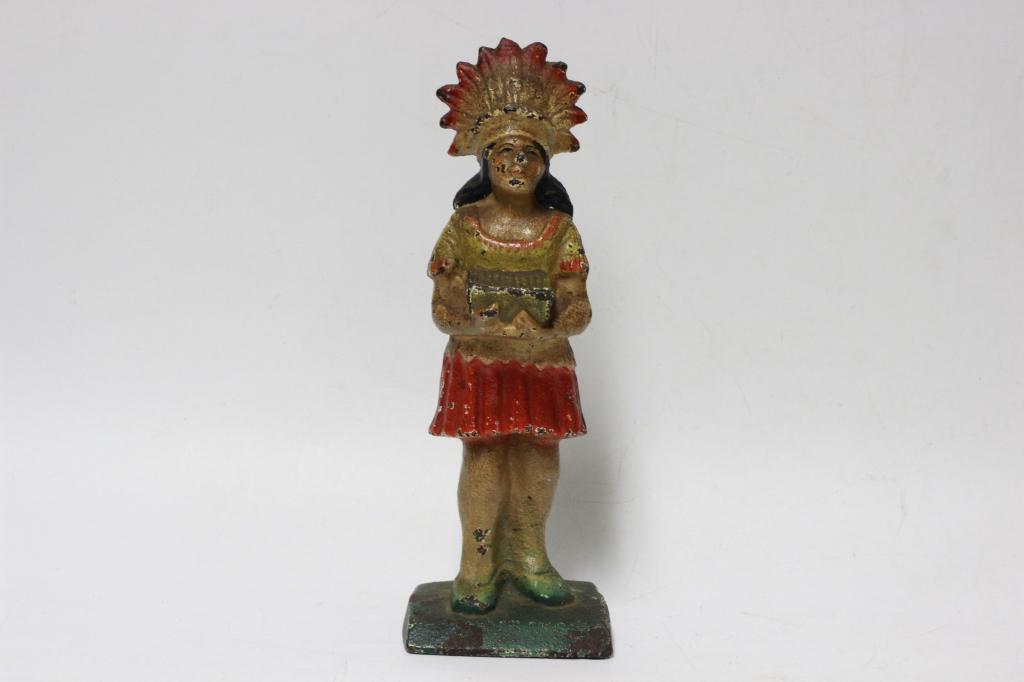 Cigar Store Indian Cast Iron Figurine Door Stopper: Cigar Store Indian Cast Iron Figurine Door Stopper. Dimensions- H- 6.75".