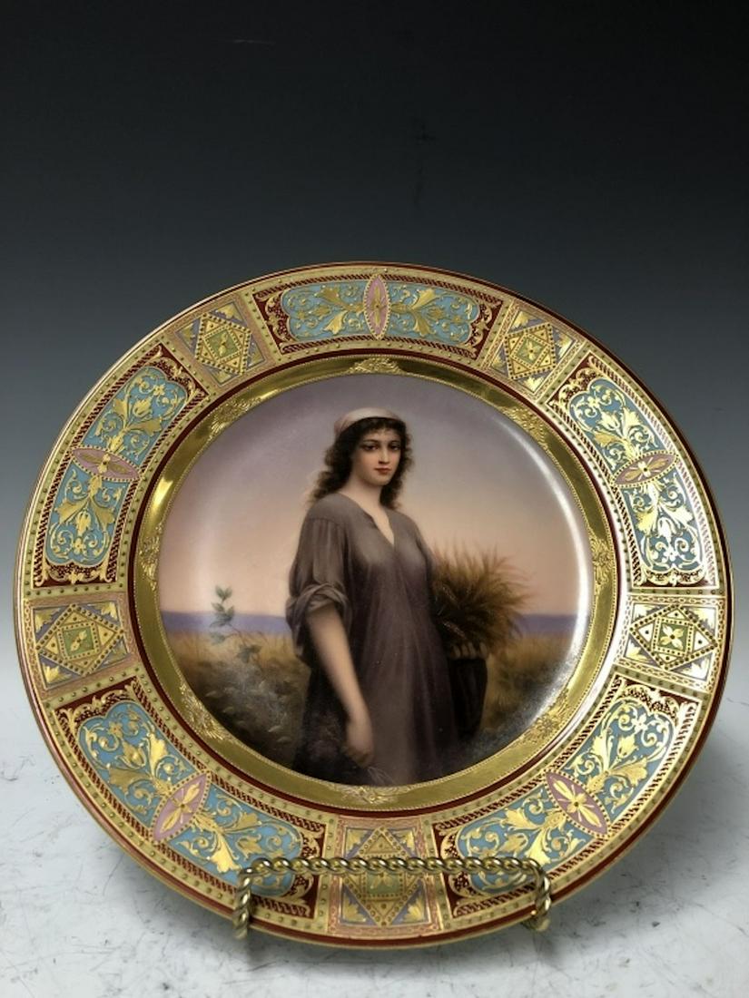 Royal Vienna Style Plate of Ruth: Royal Vienna Style Plate of Ruth. Early 20thC. Beautifully Hand Painted. Provenance from a Westchester, NY Home. Generally Good Condition. Dimensions- Dia-9.5".