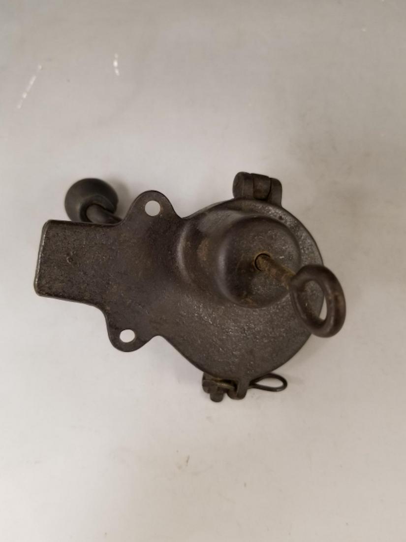 19thC Nutmeg Grinder: 19thC Nutmeg Grinder. Provenance from a Long Island, NY Home. Generally Good Condition. Dimensions- H-4" x L-3.25" x W-4.5".