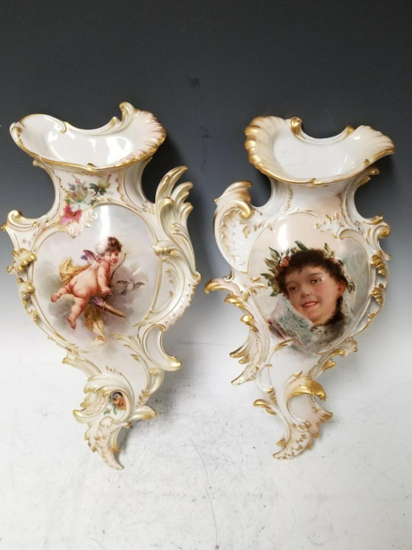 Pair of KPM Art Nouveau Porcelain Wall Plaques: Pair of KPM Art Nouveau Porcelain Wall Plaques. Provenance from a Westchester, NY Private Collector. Generally Good Condition. We found an small area of restoration about 1 inch at the lower edge of o