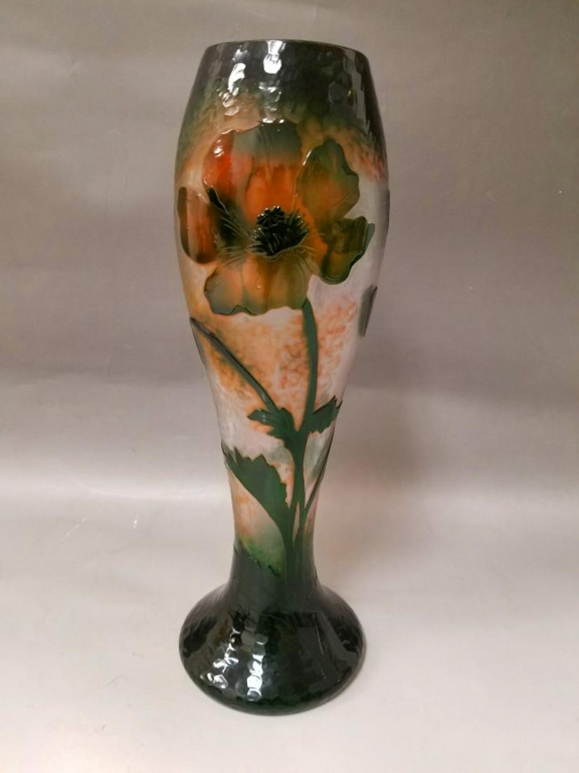 Daum Nancy Art Nouveau Cameo Glass & Martele Vase: Daum Nancy Art Nouveau Cameo Glass & Martele Vase. Provenance from a Private Collector in Westchester, NY. Excellent Condition. Dimensions- H- 11.5" x Dia-3.75".