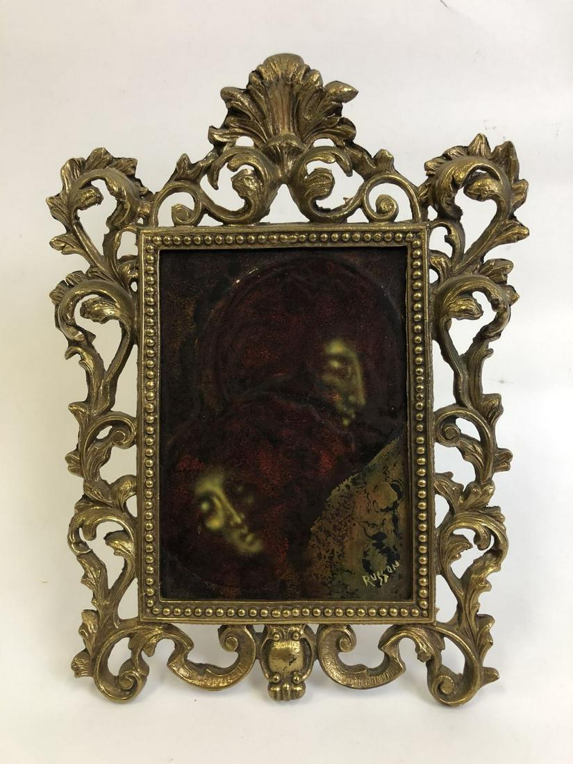 Lester Russon, American (1925-1988), Enamel: Lester Russon, American (1925-1988), Enamel on Probably Copper in a Rococo Style Frame. Provenance from a Long Island NY Estate. Generally Good Condition. Dimensions- Sight-7" x 5". Frame-12' x 8". Pl