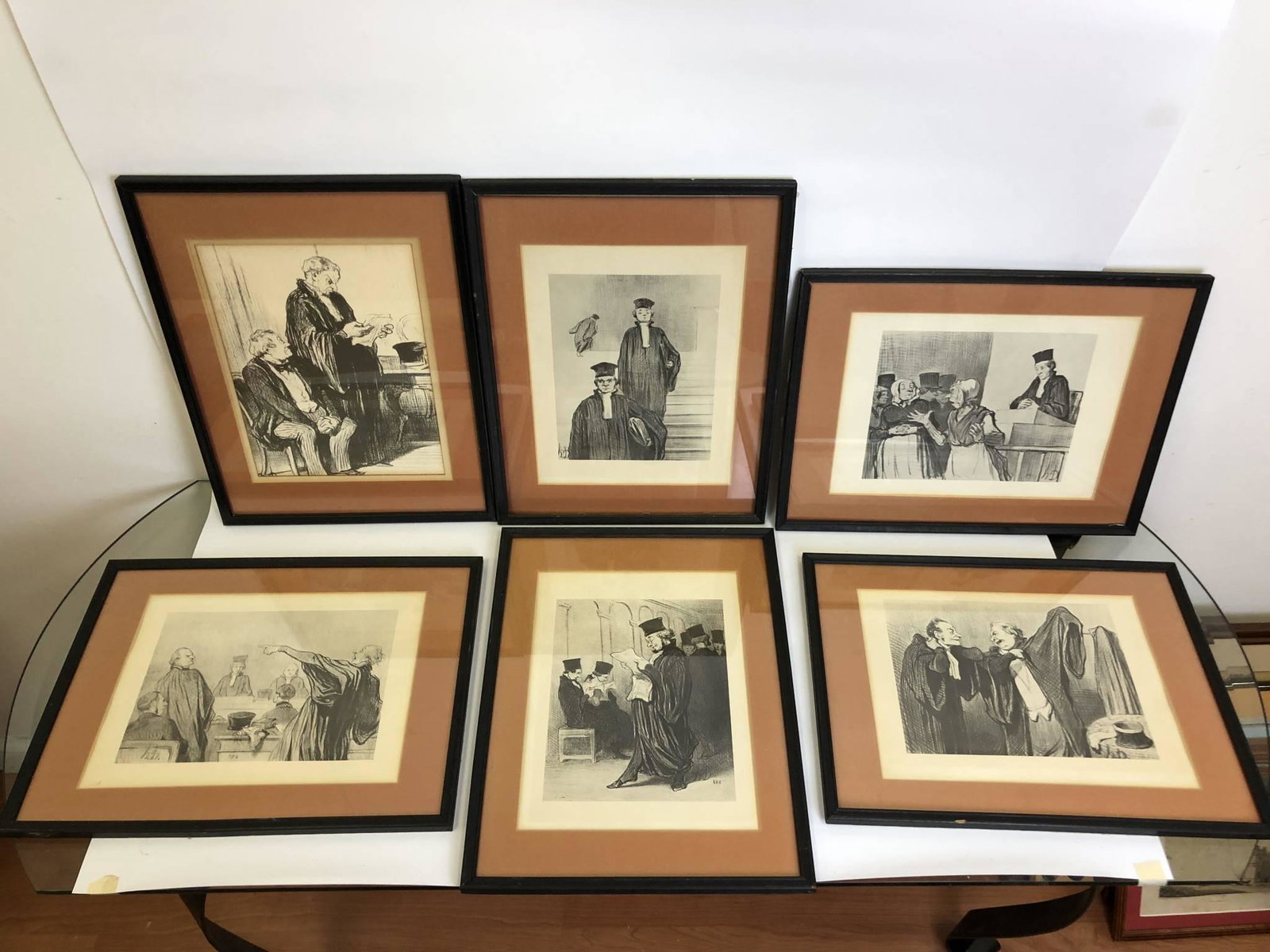 6 Honore Daumier Scenes From The Court Prints: Lot of 6 Honore Daumier Scenes From The Court Prints. 1860's. All Framed. Generally Good Condition. Provenance From a New York City Home. Dimensions-Largest- Sight-12" x 9". Frame- 17" x 13". Please n
