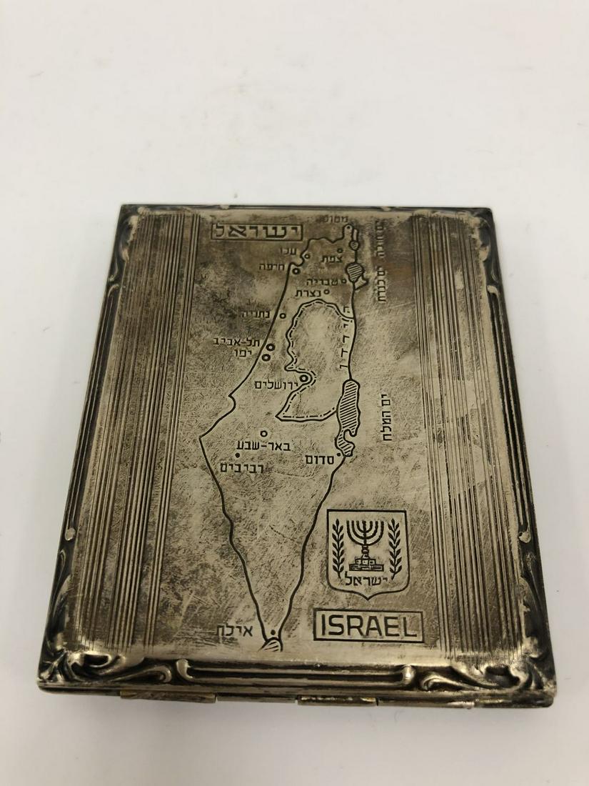 Judaica 800 Silver Cigarette Case Map of Israel: Judaica 800 Silver Cigarette Case Depicting Map of Israel, Israeli War. Provenance From a New York Home. Generally Good Condition. Weight- 97g/3.1ozt. Please note the absence of a condition report doe