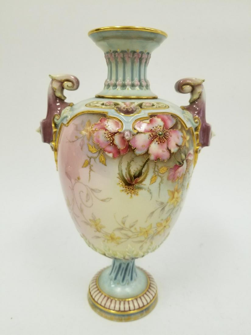 Early Royal Worcester Floral Vase w/ Gilding: Early Royal Worcester Floral Vase w/ Raised Gilding. Good Condition. Provenance From a Florida Estate. Dimensions- H- 8.75". Please note the absence of a condition report does not imply that there are