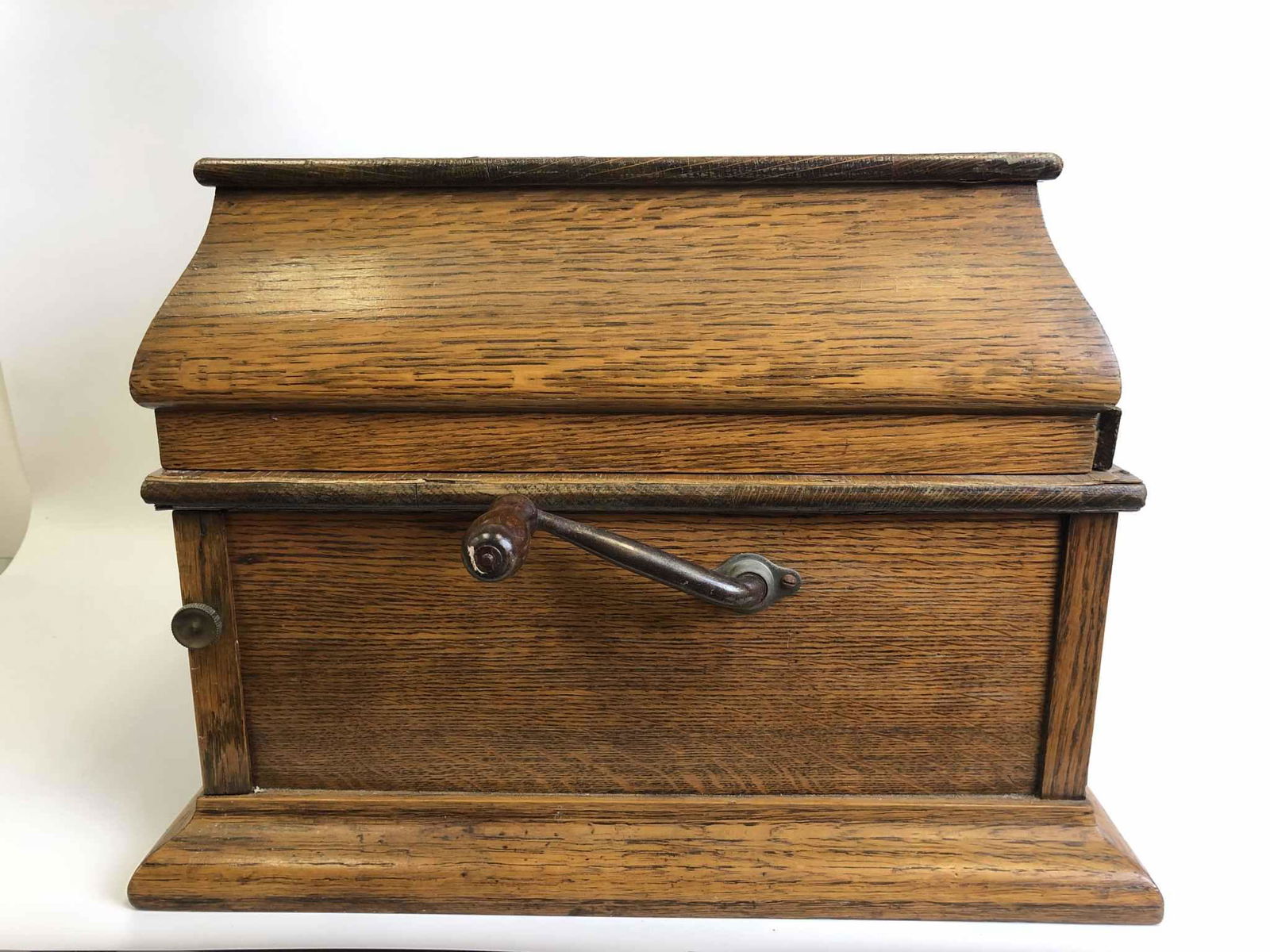 Columbia Tabletop Grafonola Record Player Victrola: Columbia Tabletop Grafonola Record Player Victrola. 19th Century Victoian Tiger Oak. Comes w/ Hit Bar Record Coaster. Arm & Cover Need Repair. Provenance From a New York Home. Dimensions- L-16.75" x H