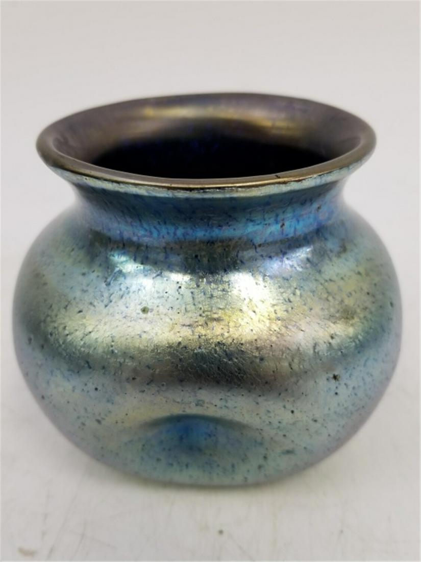 Loetz Square Vase: Loetz Square Vase. Provenance From a Manhattan NY Home. Generally Good Condition. Dimensions- H- 3" x Dia- 3". Please note the absence of a condition report does not imply that there are no condition 