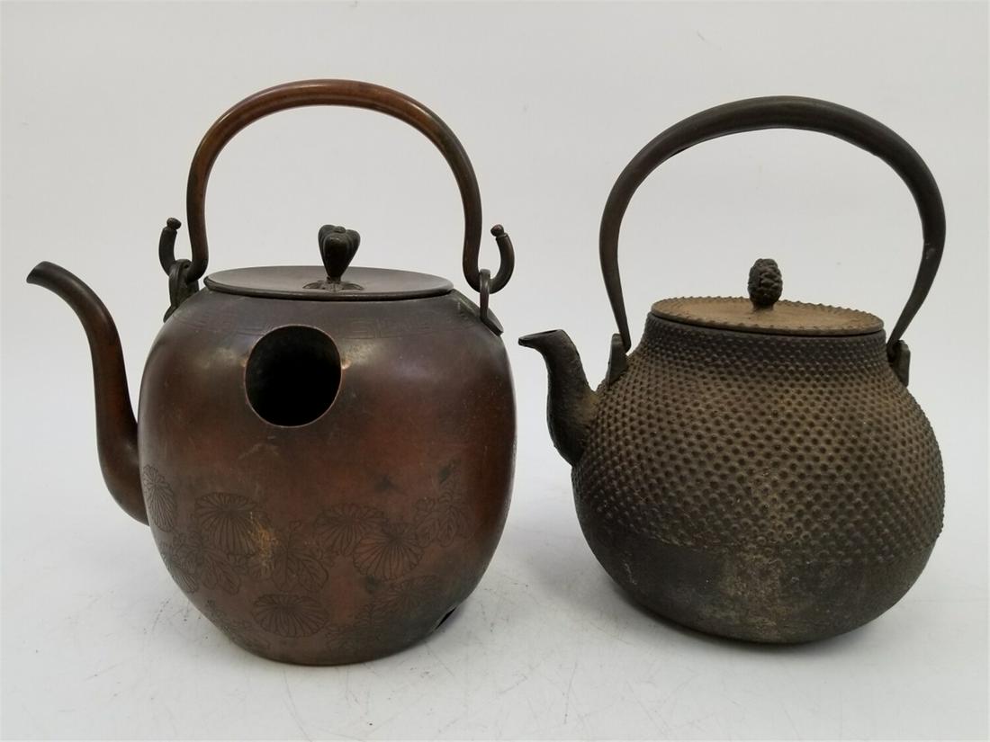 2 Japanese 19c Unusual Cast Iron & Bronze Tea Pots (1 of 6)