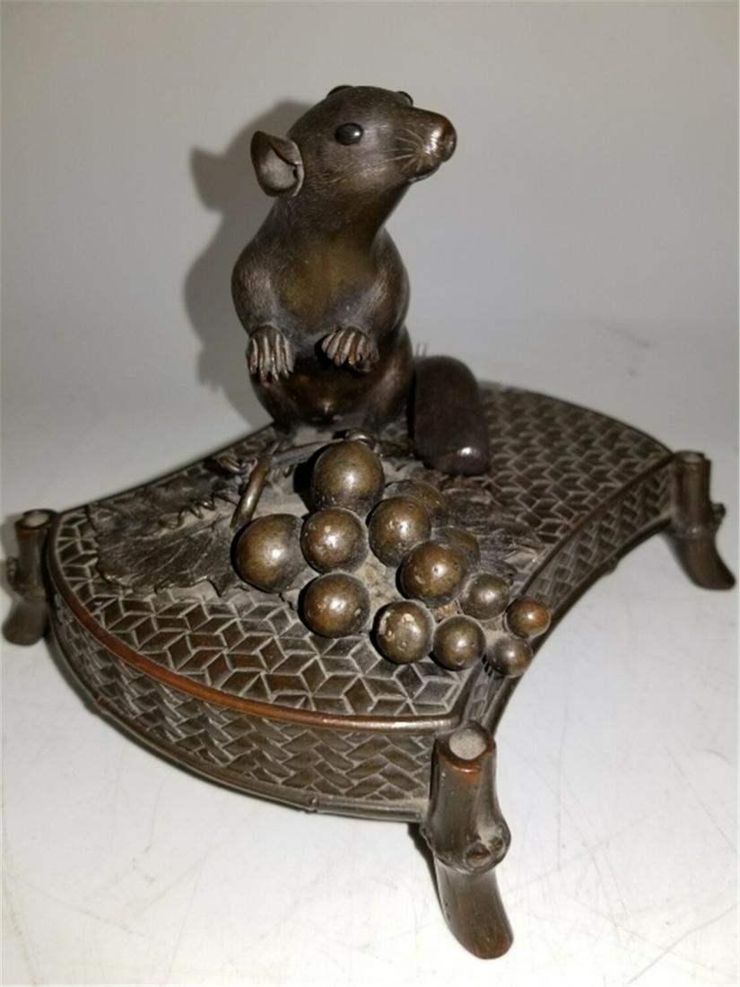 Antique Chinese Bronze Rat Figure Eating Grape Vin (1 of 5)