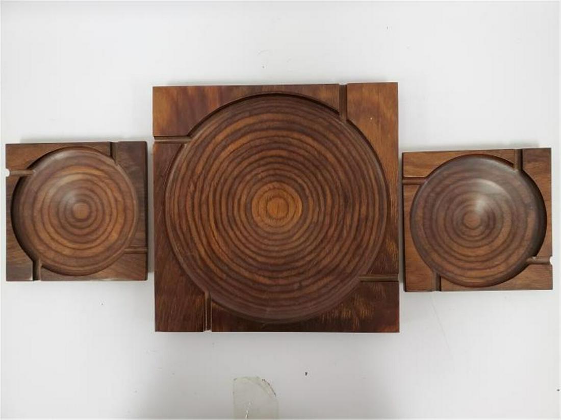 3 Mid Century Modern Carved Wood Ash Trays (1 of 2)