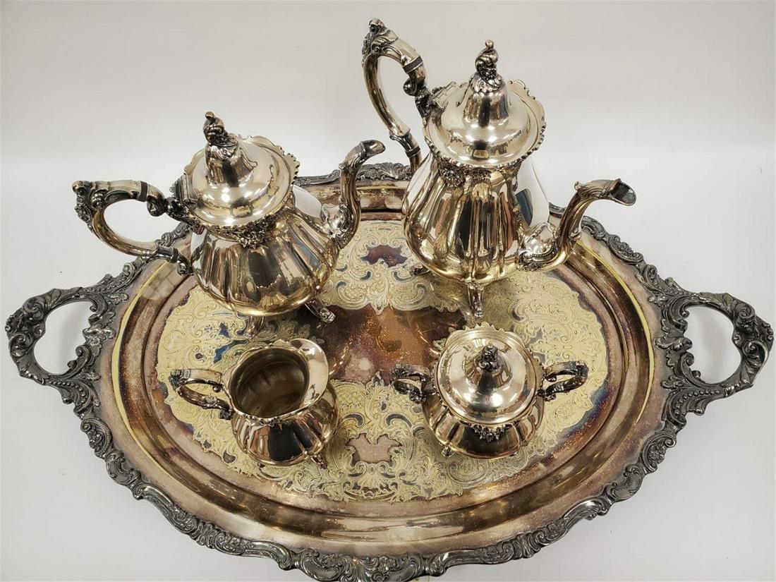 5pc Grand Baroque Coffee & Tea Set, Silver Plated (1 of 18)