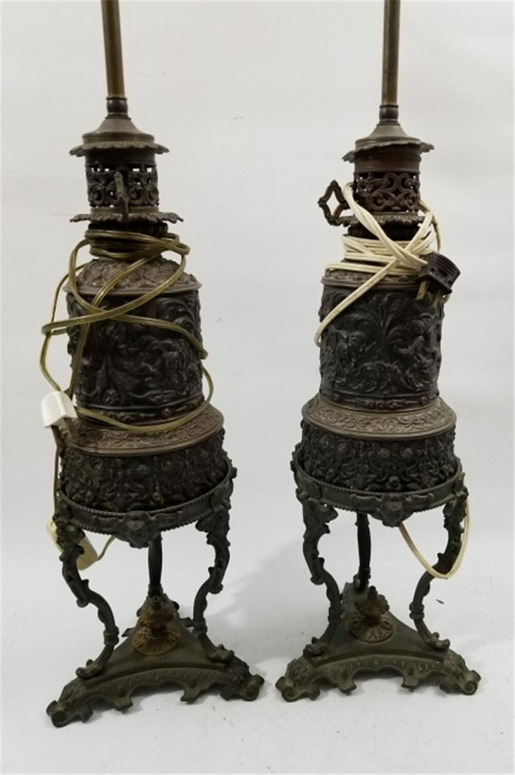 Pair of 19thC Bronze Oil Lamps (1 of 4)