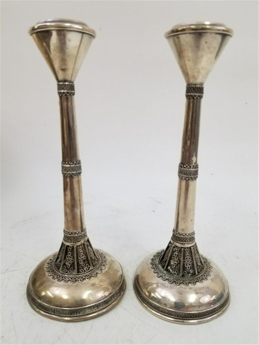 Judaica Pair of Silver Bezalel Candlesticks (1 of 6)