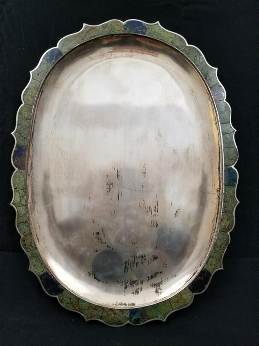 Large Los Castillo Silver Plated & Malachite Tray (1 of 3)