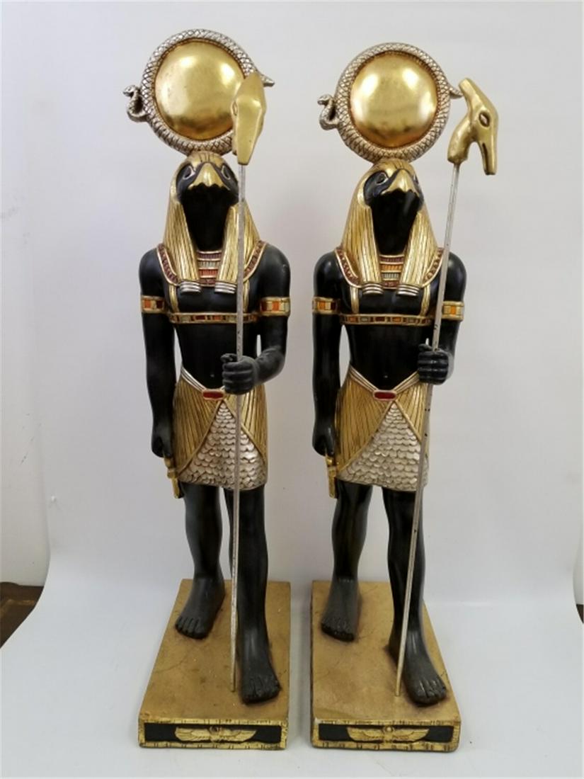 Pair Vintage Gilt Egyptian Revival Falcon Statues (1 of 7)