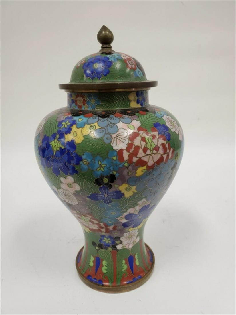 Antique Chinese Cloisonne Ginger Jar w/ Wood Stand (1 of 6)