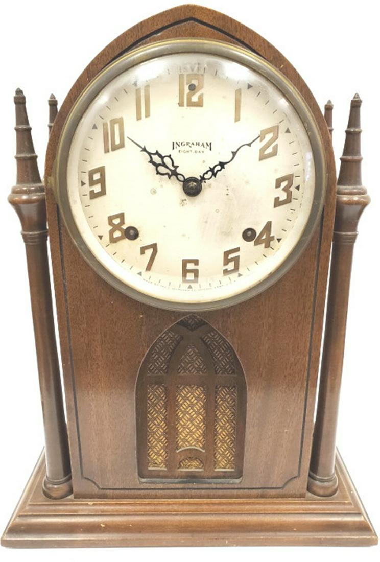 Ingraham Eight Day Cathedral Style Mantle Clock. (1 of 3)