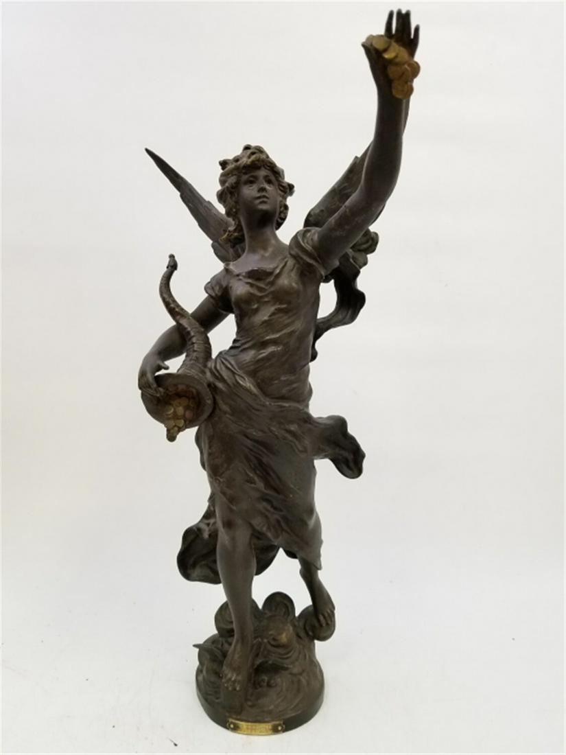 L & F Moreau, Goddess of Fortune: Antique French Patinated Metal Signed L & F Moreau, Louis Moreau ( French 1855-1919) and Francois Moreau ( French 1856-1930). Titled " La Fortune", ( Goddess of Fortune) Provenance: Brooklyn Private C