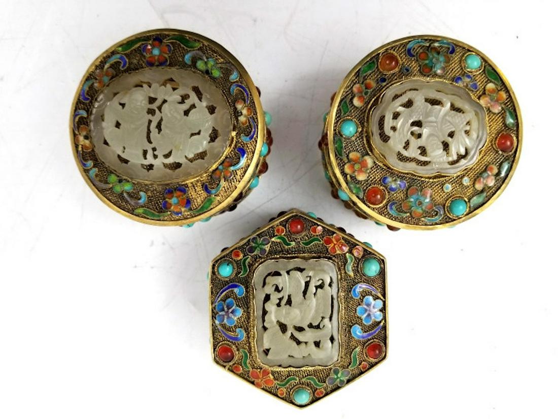 Lot of 3 Chinese Silver, Jade and Champelve Boxes (1 of 5)