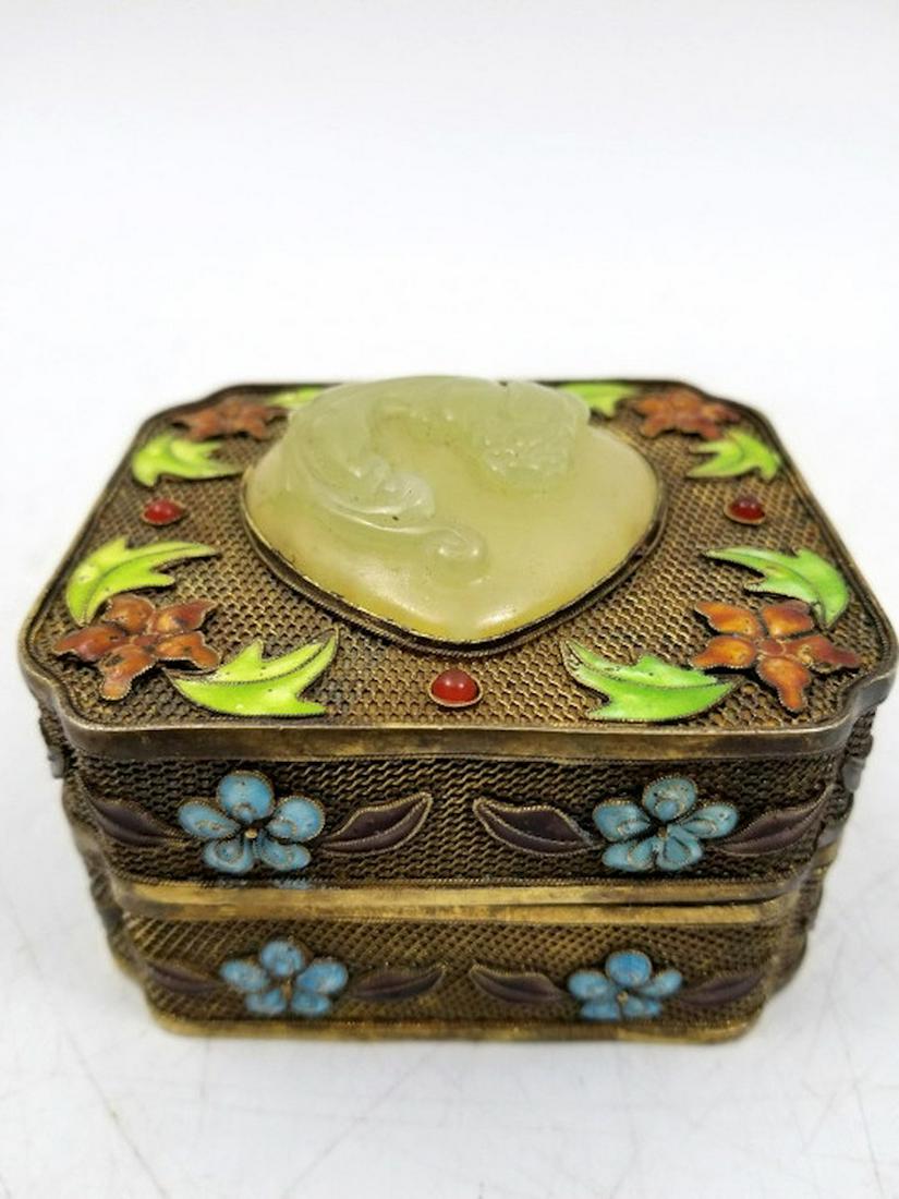 Chinese Silver,  Jade and enameled Box (1 of 5)