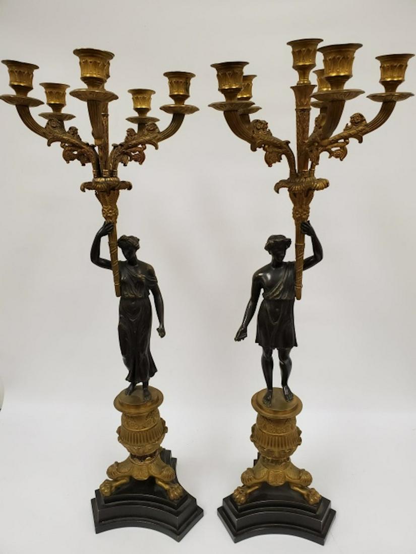 Pair of Bronze Empire Style Figural Candelabras (1 of 7)
