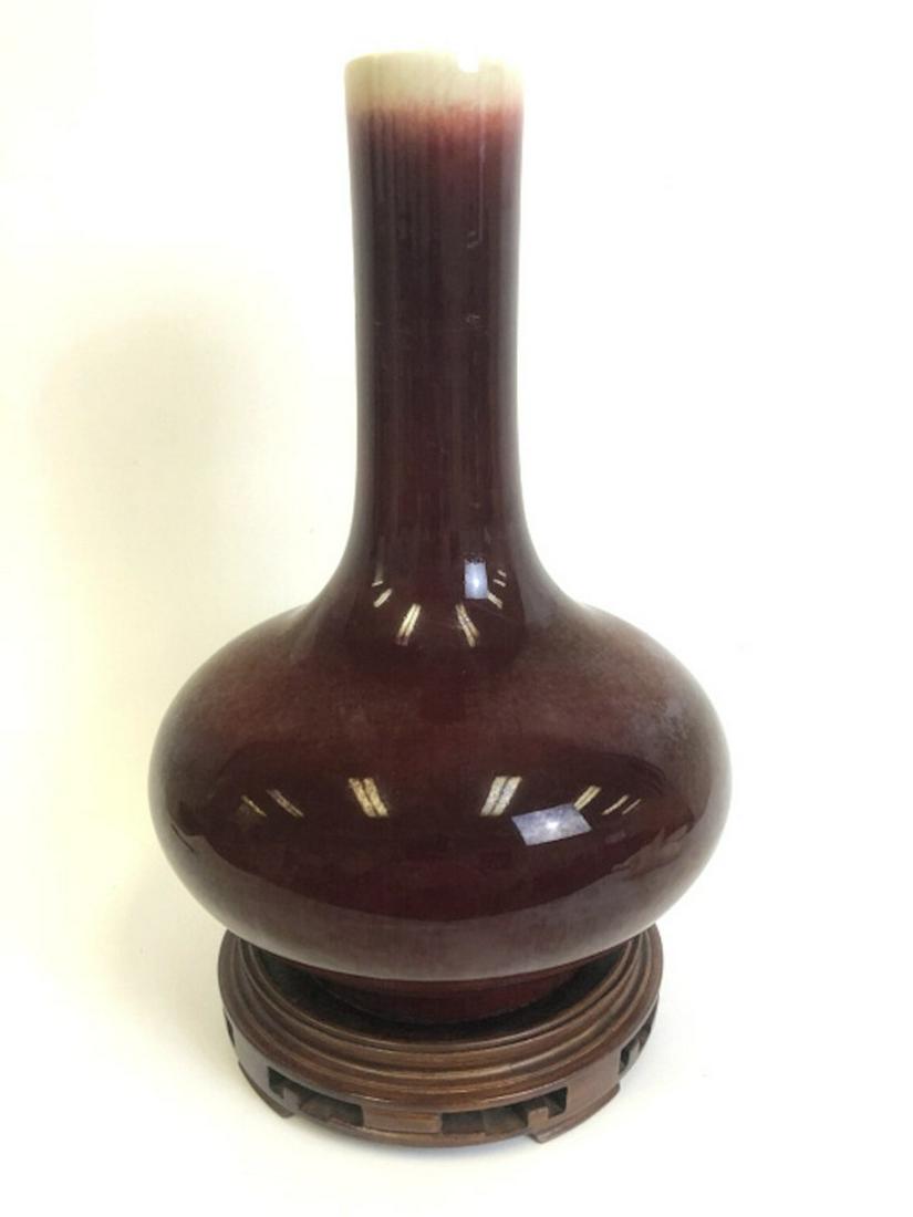 Red Chinese Porcelain Vase w/ Wood Base (1 of 2)