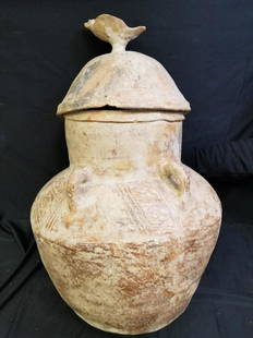 Rare Large Pre Columbian Pottery Burial Urn w/Lid: Rare Large Pre Columbian Pottery Burial Urn w/ Lid Artifact c. 500-1000 AD from Taino Native Indians. Provenance From a Private Collection of Serafino Iacono. Condition As Found & Very Professionally