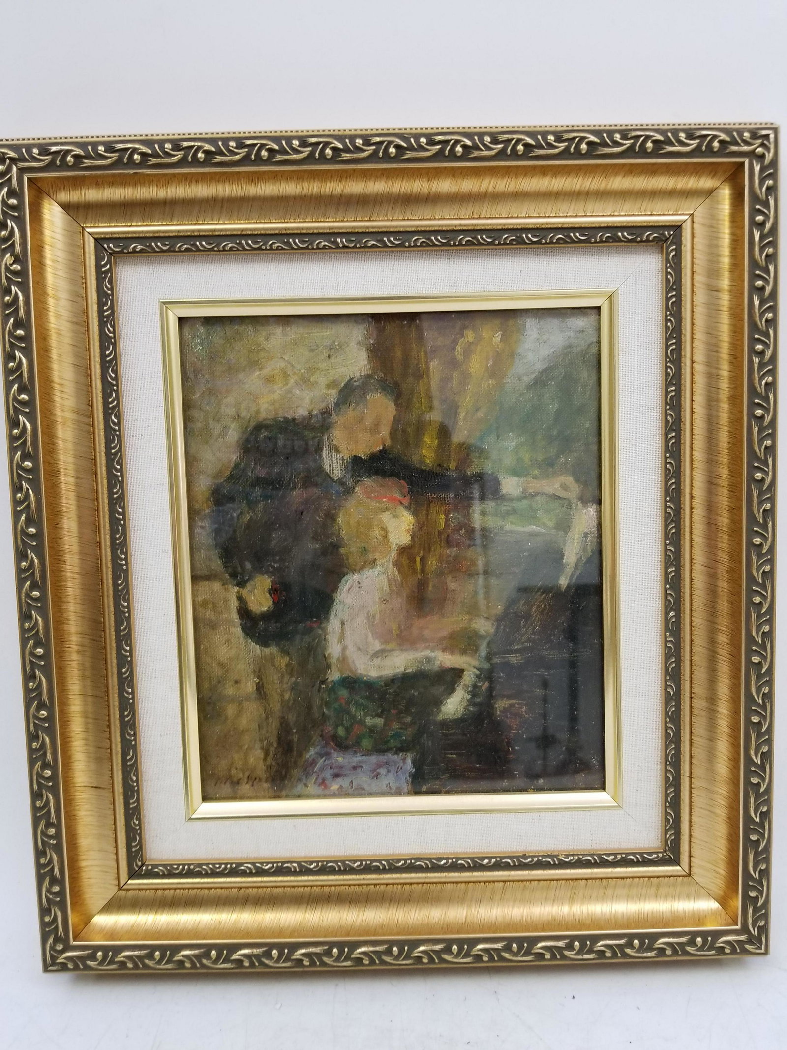 Painting Oil on board by Gabriel Spat 1890-1967: Painting Oil on board by Gabriel Spat (American French 1890-1967). Titled " Lecon De Piano". Signed lower left. Circa 1924. Appears to be in excellent condition. Dimensions: Sight 8" by 9", Frame 15" 