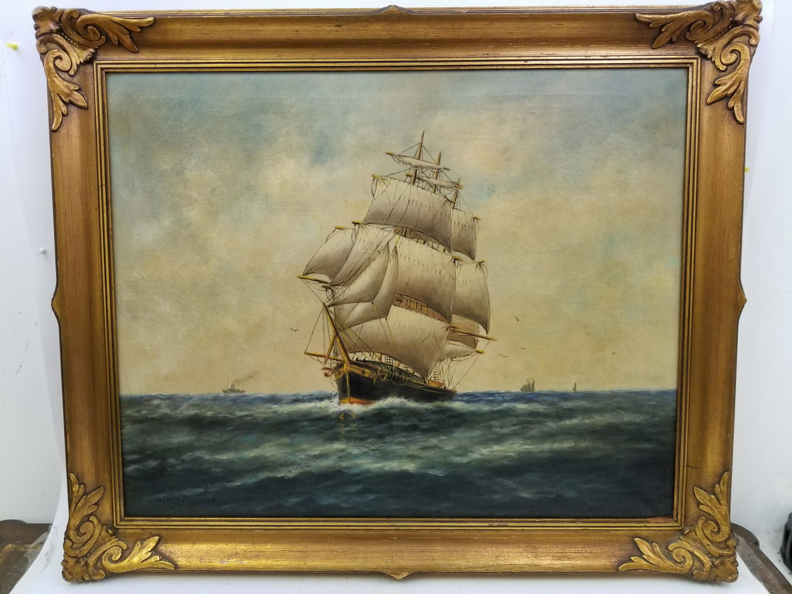 Painting Oil on Canvas by Wesley Warren, Signed: Painting Oil on Canvas by Wesley Warren. Signed Lower Left. Appears to be in good condition. Dimensions: Sight 30" x 24", Frame 36" x 30" Provenance: From a Long Island home. Please note the absence o